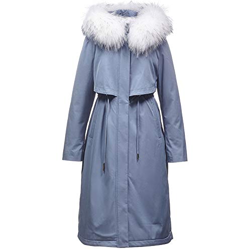 Women's Detachable Fur Collar Long Down Jacket, Outdoor Sports Warm Cotton Windproof Jacket Jacket Long Coat Casual Parker Coat,Blue,L
