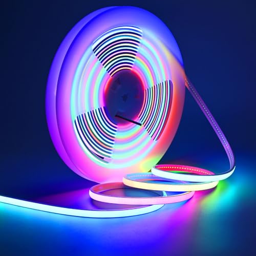 GOMING 24V 10M WS2811 RGB Neon COB LED Streifen IP67 Wasserdicht Adressierbar LED Strip 576 LEDs/M 16W/M Flexibel LED Band Selbstklebend für Heim Deko(Netzteil und Controller nicht Enthalten)