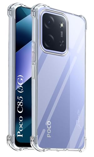 Image of Jkobi Shockproof Crystal-Clear Back Cover for Poco C85 5G (Anti Yellow Case | Drop & Camera Protection | Hard Polycarbonate)