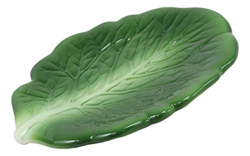 Ebros 10" Long Gourmet Kitchen Presentation Ceramic Fresh Hearty Collard Green Leaf Shaped Serving Plate or Dish Platter For Salads Dessert Appetizers Pastas Fruits Lunch Or Dinner Entrees (1)