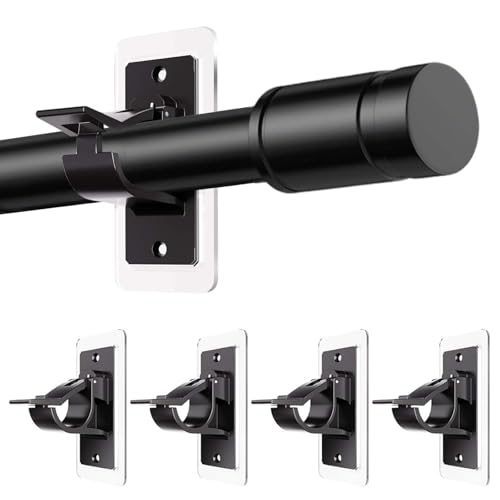 Barra Cortina sin Taladrar 4 Piezas Negro Soporte Barra Cortina No Requiere Taladro Ajustable Autoadhesivo Resistente para Rieles de Suspensión para Sala de Estar y Baño
