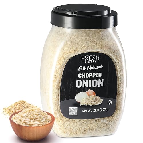 Fresh Finest Bulk Spices Commercial and Home Cooking, Dehydrated Chopped Onions 2 LB, Kosher Certified Dried Onion Flakes Best for Soups, Sauces, Meatballs and Vegetables, 2 LB (Container)
