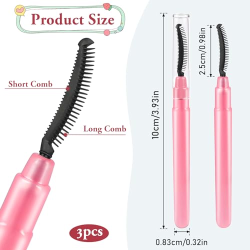 3 peças de escova de cílios de silicone definidor de cílios com tampa contra poeira, pente de cílios