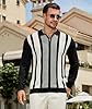 Elainone Mens Knit Striped Polo Shirts Long Sleeve Fashion Vintage Quarter Zip Jumper for Men UK Casual Polo Sweater Top Black 3XL #2