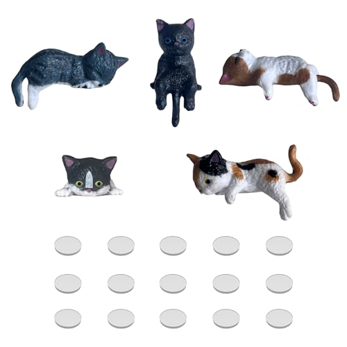 Gukoee Cute 5-Piece Cat Figurines Set for Car Dashboard & Desk Decor, Non-Slip Adhesive Cat Car Accessories & Cute Desk Toys, for Women Cat Lovers