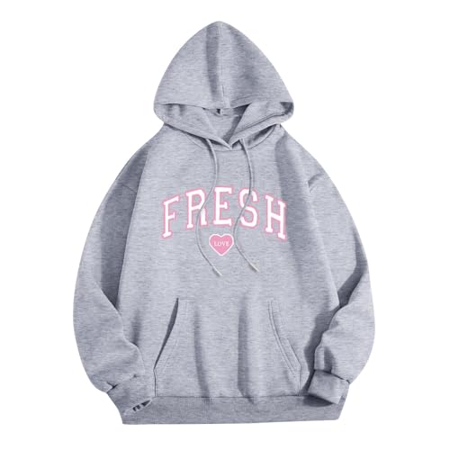 Oversized Hoodies for Women Men Fresh Love Pink Letter Graphic Drawstring Pocket Hooded Sweatshirt Comfort Hoodie