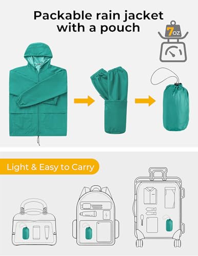 Image of COOFANDY Mens Packable Rain Jacket Lightweight Waterproof Raincoat with Hood Outdoor Rain Gear Travel Hiking Cycling