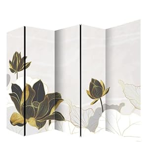 Decorative Room Divider Screen 3 Panels Floral Design Gold and Gray