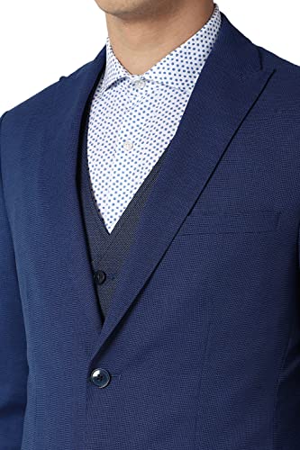 Image of Peter England Men's Polyester Blend Navy Three Piece Suit Business Vest