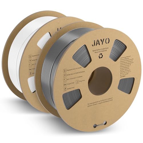 JAYO PLA+ Filament1.75mm, 3D Printer Filament, 1.1KG 2 Spool, Dimensional Accuracy +/- 0.02 mm, 3D Printing Filament White+Grey