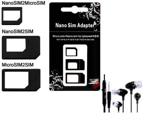 Wayzon 3 Adapters Set Nano SIM Card Convert To Micro / Mini Standard For Mobiles & Tablets + Black Handsfree