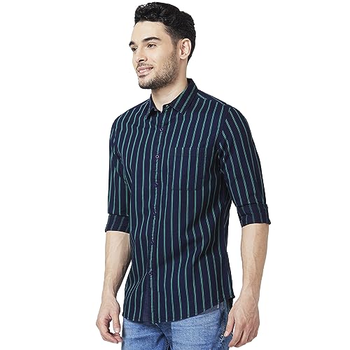 Image of Spykar Men's Slim Fit N /A Full Sleeve Striped Casual Shirts