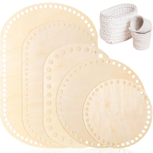 Fanfanwin 10 Pcs Wooden Basket Bottom for Crochet Oval Circle Moses Basket Base 5 Sizes Art Wood Knitting Base Shapers for DIY Knitting Art Craft Weaving Making Supplies(Classic Size,Oval, Round)