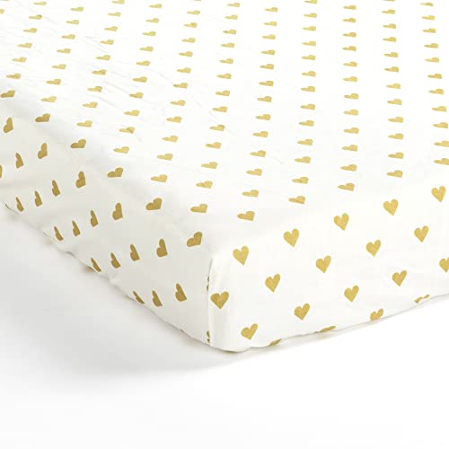 Image of Lush Decor Baby Boho Metallic Hearts Allover Hearts Soft & Plush Fitted Crib Sheet, 52 inchx 28 inch x 9 inch, White & Gold