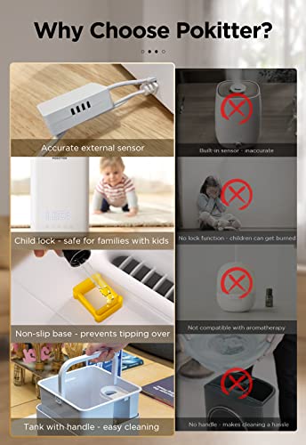 Pokitter Humidifiers For Large Room Home, 5L Warm And Cool Mist Top Fill Essential Oil Diffuser For Baby And Plants, Rapid Humidification, Quiet Sleep Mode - White #TOP6