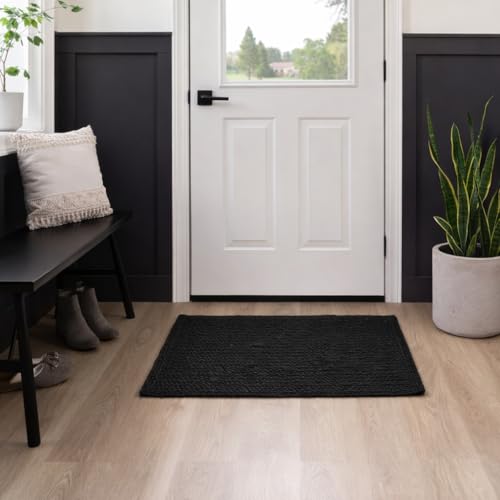 Tapete decorativo rectangular de yute negro artesanal miniatura 3