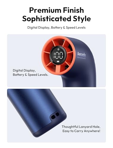 Image of Aecooly Portable Handheld Fan, Powerful Turbo Mini Fan, 19000 RPM High Speed Aero Ultra, 15H Max Cooling Time, 7 Speeds Aluminum Case, Pocket Rechargeable Personal Small Travel GIfts for Women -Blue