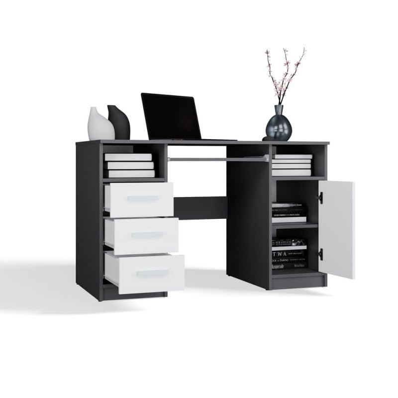 CDF Biurko DELTA ANTRACYT/BIAŁY 120 cm 3 Szuflady Szafka Półki Do Biura Pokoju Na Laptop Stylowy Wygląd Stabilna Konstrukcja Biurko z Dużą Ilością Miejsca Dodatkowy Schowek na Książki Zabawki