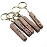 Personalized Wooden Keychain, Custom Engraved Walnut Wood Key Fob with Name or Logo, Rustic Minimalist Design