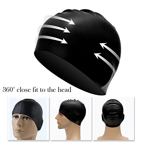 Zwemmuts, Unisex Badmuts van Silicone, Set van 2-One met Neusclip, 100% Siliconen - Antislip - Hypoallergene - Ripstop, Zwemmenmuts voor Vrouwen, Mannen, Meisjes Jongens & Tieners met Lang Krullenhaar - Image 4