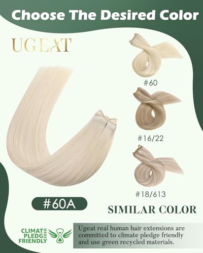 Image of Ugeat Weft Hair Extensions Human Hair Blonde Sew in Extensions Real Human Hair 20inch Platinum Blonde Remy Hair Extensions Real Human Hair Weft 105G