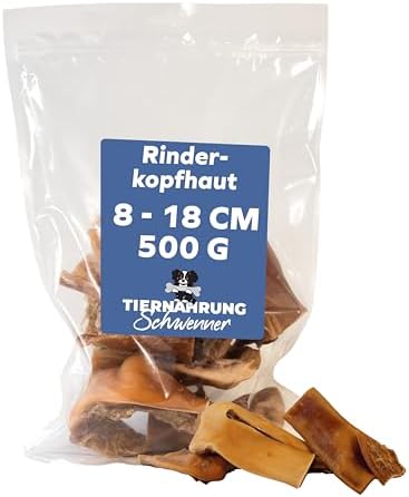 Tiernahrung Schwenner Rinderkopfhaut Hunde, kurz, 8-18cm, getrocknet | Zahnpflege Hund, Kauartikel aus Deutschland naturbelassen, verschiedene Größen, 100% Rind