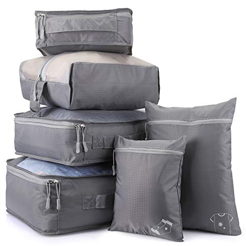 Organizador de Equipaje Impermeable, 6 Set de Organizador de Viaje para Maletas con Bolsa de Almacenamiento Transpirable para Zapatos, Ropas Sucias y Cosméticos, Material Nylon