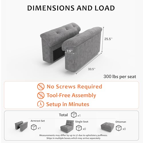 Image of Oversized Modular Sectional Sofa with Storage, Modern Deep Seat Cloud Couch for Living Room, L-Shaped Large Sectional Couch, Only Armrest, Gray