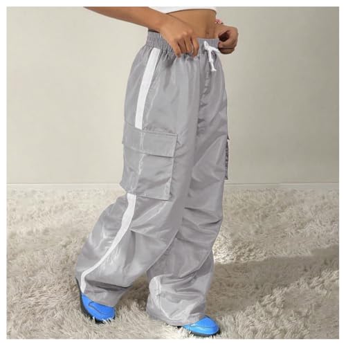 Floerns Girl's Parachute Pants Elastic Waist Straight Leg Athletic Cargo Pants2