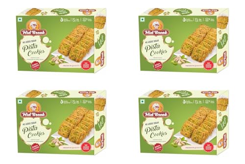 Image of Midbreak No Added Sugar Pista Delight Biscuits 300g (Pack of 4) | Rich Pistachio Cookies | Low Glycemic, High Fiber | Wholesome Healthy Snacking