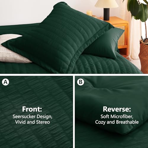 Image of CozyLux Full Size Comforter Sets Emerald Green, 7 Pieces Seersucker Textured Luxury Bed in a Bag, All Seasons Bedding Sets with Down Alternative Comforter, Sheets, Pillowcases & Shams, Bedroom Bed Set
