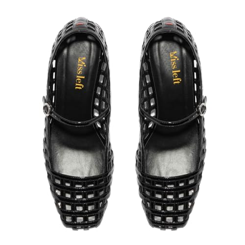 miss left Women Chic Single Strap Buckle Cutout Mary Jane Pumps Square Toe Block Low Heel Party Ballroom Club Sandals Size 4-16 US2