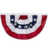 58'X27' Usa Patriotic Nylon Bunting Pleated Flag, 2 Sided, Embroidered Stars, Sewn Stripes, Grommets- July 4Th American Flag Decor Outdoor Use- Americana Inside Outside Porch Rail Or Window Decoration