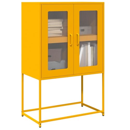 Frdhee Aparador para cocina, muebles de pasillo, tablero alto, color amarillo mostaza, 68 x 39 x 107 cm, acero, para habitaciones de invitados, salas de presentación, oficina en casa