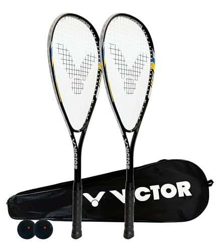 VICTOR Power Storm Squash-Set, 2 Schläger mit Bällen und Tragetasche