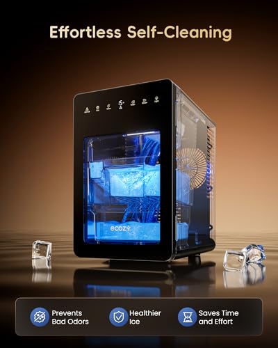 Image of ecozy 2 inch Large Ice Cube Maker with CrystalFlux Technology, 2 pcs in 30 Mins with Eco Mode, 72 pcs /Day, 24H Timer, Clear Square Ice Machine with Self-Cleaning, Enhanced Insulation for Whiskey Bar | Square Ice 72 pcs / Day, Self-Cleaning for Whiskey Bar