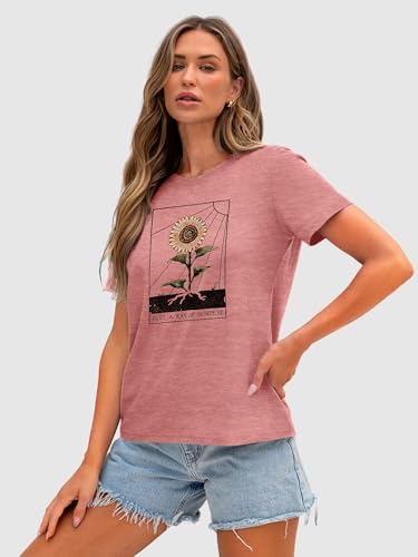 Image of Anbech Womens Dandelion Graphic T-Shirts Teen Girls Cute Sunflower Print Casual Tee Tops