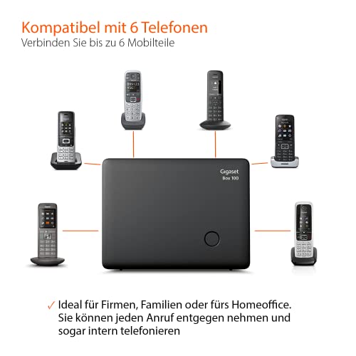 Gigaset Box 100 - DECT-Basis-Station für Ihr eigenes Kommunikationssystem, unterstützt bis zu 6 Mobilteile - für den analogen Telefonanschluss, schwarz [Deutsche Version]