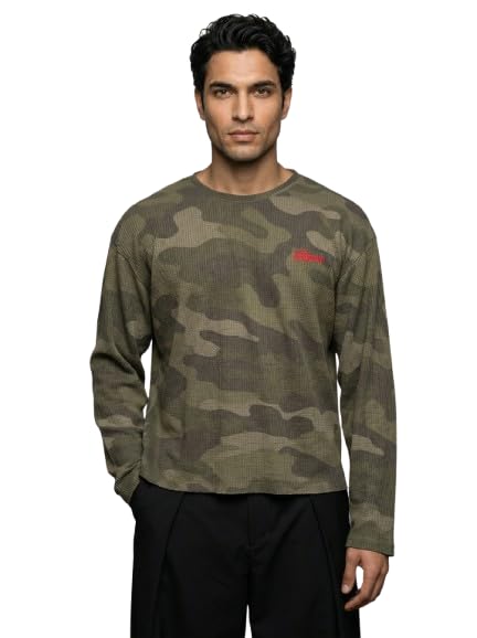 Buy FUGAZEE Cotton Camo Waffle Cropped Longsleeve T-Shirt | Long