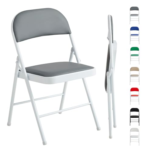 mcc direct 1 Stück Klappstuhl, Kunstleder Klappstuhl mit Metallrahmen und gepolstertem Sitz, einfach zu Falten und aufzubewahren für Zuhause, Büro, Esszimmer und Empfang (Grau)