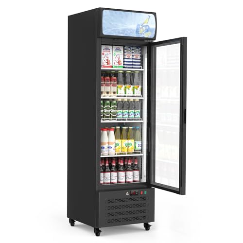 Commercial Merchandiser Refrigerator, 11.3 Cu.Ft Glass Door Display Refrigerator, Drink Cooler Beverage Fridge With Soft Led Light, 4 Adjustable Shelv