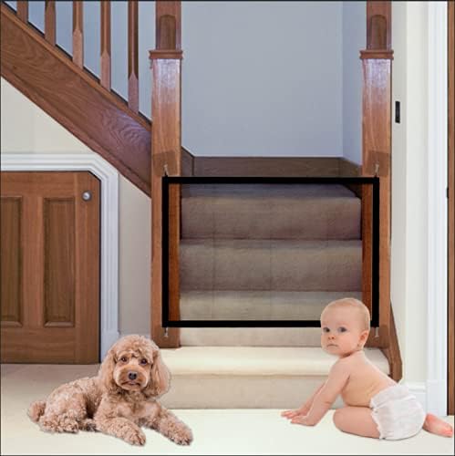 Magic Gate for Dogs, Portable Safety Gate, Folding Mesh Stair Gate, Baby Gates Pet Safety, Baby Safety Fence, Pet Safety Enclosure, Portable Folding Safe Enclosure Easy Install Anywhere -100x75cm