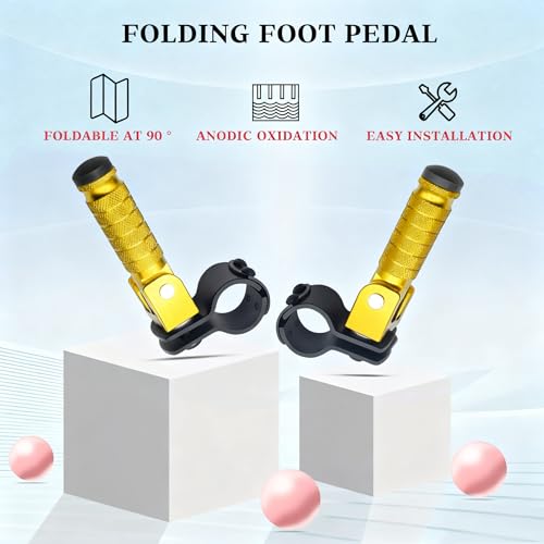 Image of M8 Motorcycle CNC Aluminum 90 Degree Folding Rearsets Folded Motorbike Footrest Bicycle Footpegs Foot Pegs Pedal Universal (Gold)