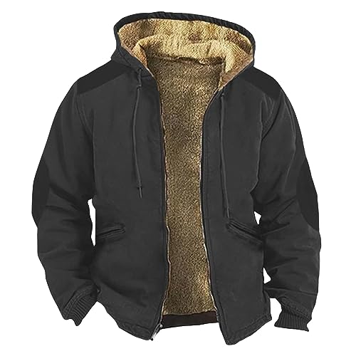 XIAXOGOOL Jackets For Men Hoodie Big And Tall Winter Sherpa Lined Jacket Mens Heavyweight Fleece Warm Trucker Hoodies Coat