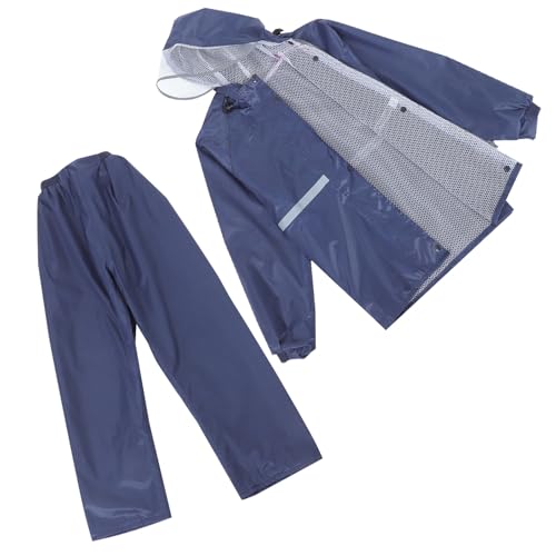 JOINPAYA Conjunto de Traje de Lluvia para Motocicleta y Ciclismo y Reflectante Doble Capa Color Azul Oscuro Oxford Forro de Malla Talla XL 160-170 CM Chaqueta y Pantalón para