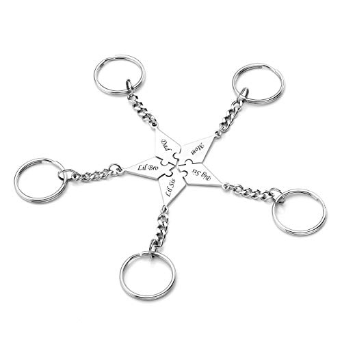 PiercingJ Personalized Gravur 5X Edelstahl Pentagramm Puzzle Schlüsselanhänger Partner Paare Liebe Freundschaft Schlüsselbund Schlüsselring Keychain, Silber (mit Gravur) Cover