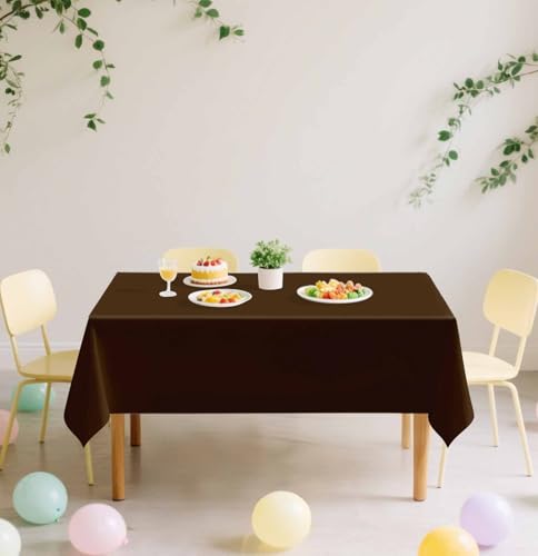 Image of SietDESEO 2 Pack Brown Plastic Tablecloth Rectangle 54 x 108 Premium Disposable Table Cloth Plastic Table Cover for Wedding Baby Shower Birthday Party Tablecloth Disposable