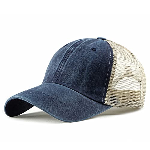 Image of Croogo Men's Adjustable Mesh Back Cap Curved Bill Snapback Mesh Baseball Cap Retro Washed Trucker Cap Breathable Sun Hat