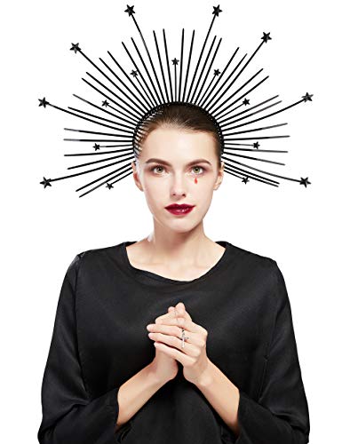 Fantherin Women’s Mary Halo Crown Headband Zip Tie Spiked Halo Crown Goddess Headpiece Headdress for Cosplay Costume Party (Star-Black)