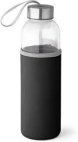 Garrafa Squeeze De Vidro Com Luva Protetora Neopreme 520 Ml (Preto)